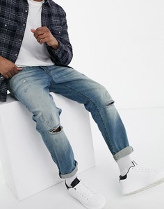 Выбеленные джинсы зауженного кроя с рваной отделкой G-Star G-Bleid-Голубой