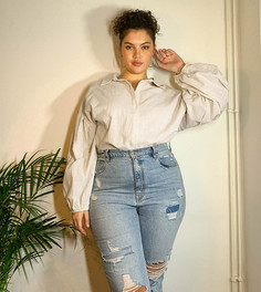 Серовато-бежевая рубашка с расклешенными рукавами In The Style Plus x Lorna Luxe-Коричневый цвет