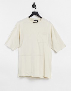 Бежевая супердлинная oversized-футболка с декоративным швом ASOS DESIGN-Бежевый