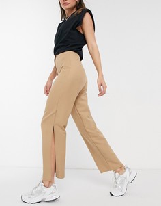 Бежевые широкие брюки с разрезом по бокам ASOS DESIGN-Бежевый