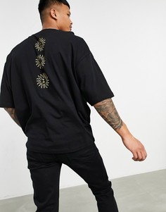 Черная футболка в стиле oversized с принтом солнца на спине ASOS DESIGN-Черный цвет