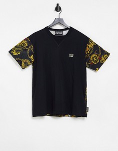 Черно-золотистая футболка со сплошным принтом в стиле барокко на спине Versace Jeans Couture-Черный цвет