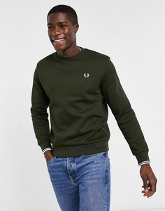 Темно-зеленый свитшот с круглым вырезом и логотипом на спине Fred Perry-Зеленый цвет
