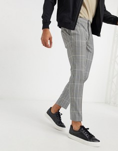 Серые брюки в клетку с эластичным поясом Topman-Серый