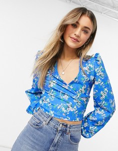 Топ в цветочек с запахом и длинными пышными рукавами ASOS DESIGN-Многоцветный
