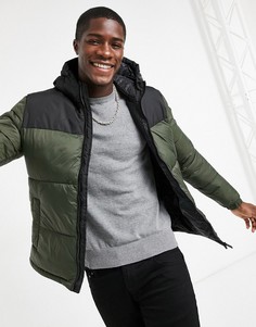 Зеленая дутая куртка с капюшоном Jack & Jones Originals-Зеленый цвет