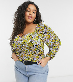 Зеленый топ с принтом, квадратным вырезом и сборками Vero Moda Curve-Зеленый цвет