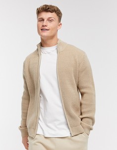Бежевая спортивная куртка из фактурного трикотажа со строчкой ASOS DESIGN-Бежевый