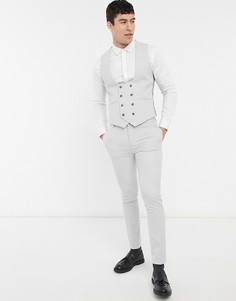 Серый фактурный свадебный жилет супероблегающего кроя ASOS DESIGN