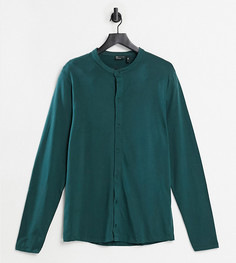 Темно-зеленая трикотажная рубашка с горловиной на пуговицах из органического хлопка ASOS DESIGN Tall-Зеленый