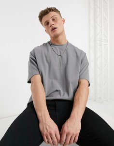 Серая выбеленная футболка из ткани пике в стиле oversized ASOS DESIGN-Серый