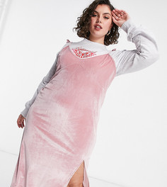Розовое бархатное платье-комбинация миди два-в-одном с пламенным принтом на топе Skinnydip Curve-Розовый цвет
