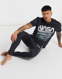 Пижама для дома с футболкой и джоггерами с принтом NASA ASOS DESIGN-Черный цвет