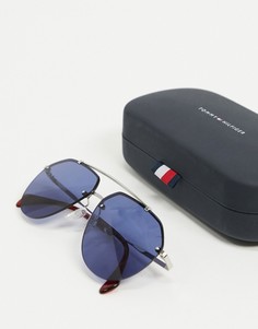 Серебристые очки-авиаторы с синими стеклами Tommy Hilfiger-Серебристый