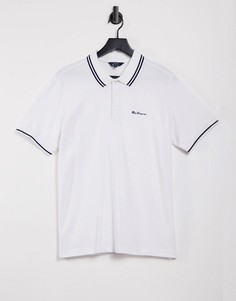Футболка-поло из пике с контрастной отделкой Ben Sherman-Белый