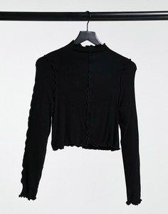 Кроп-топ с высоким воротником и декоративными швами Fashion Union-Черный