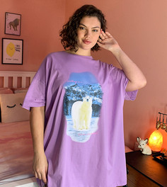 Сиреневая ночная футболка с принтом в виде белого медведя ASOS DESIGN Curve-Фиолетовый цвет