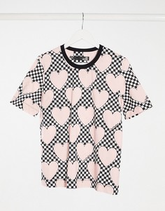 Розовая футболка в клетку с принтом Love Moschino-Розовый