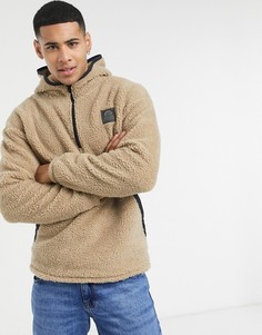 Худи из плюша бежевого цвета с карманами Jack & Jones Originals-Бежевый