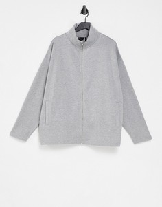 Серая меланжевая спортивная куртка в стиле oversized с воротом-трубой и массивной молнией ASOS DESIGN-Серый