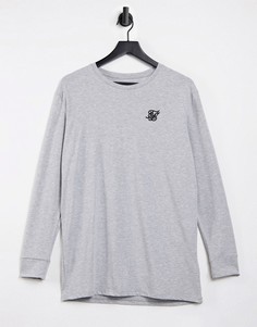 Серая меланжевая спортивная футболка с длинными рукавами и прямой нижней кромкой SikSilk-Серый