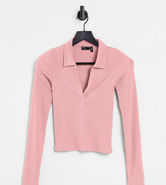 Розовая облегающая рубашка-поло с длинными рукавами ASOS DESIGN Tall-Розовый цвет