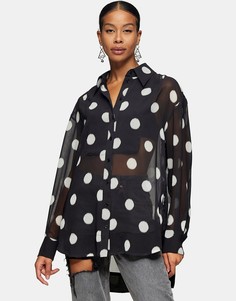 Черная блузка в стиле oversized с пятнистым принтом Topshop-Черный