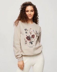 Свитшот светло-бежевого цвета с цветочным принтом Miss Selfridge paris-Светло-бежевый