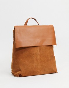 Коричневый замшевый рюкзак с кожаным клапаном ASOS DESIGN-Светло-коричневый