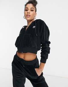 Велюровый худи черного цвета на молнии adidas Originals "Relaxed Risqué"-Черный цвет