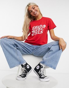 Свободная футболка с принтом "REBEL GIRLS" Obey-Красный