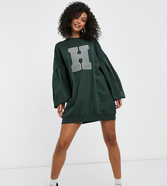 Платье-свитшот мини хвойного оттенка в стиле oversized с объемными рукавами и принтом в виде буквы ASOS DESIGN Tall-Зеленый цвет