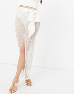 Серебристая юбка мидакси со стразами и завышенной талией от комплекта Starlet-Серебристый