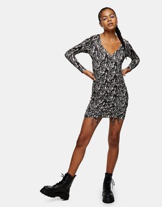 Разноцветное платье мини со сборками и звериным принтом Topshop-Многоцветный