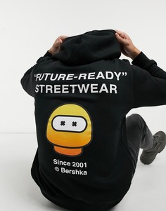 Черный худи с принтом Bershka