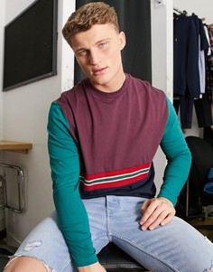 Свободный лонгслив из органического материала в стиле колор блок с лентами ASOS DESIGN-Темно-синий