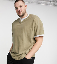 Oversize-футболка цвета хаки с вафельной фактурой и контрастной окантовкой ASOS DESIGN-Многоцветный
