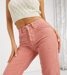 Коралловые вельветовые джинсы-сигареты с вафельной текстурой и завышенной талией ASOS DESIGN Petite-Розовый цвет