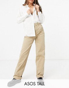 Серо-бежевые свободные брюки чиносы ASOS DESIGN Tall-Коричневый цвет