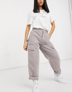 Лилово-розовые oversized-брюки карго с карманами в утилитарном стиле ASOS DESIGN Petite-Розовый цвет