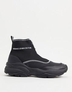 Черные ботинки с верхом в стиле носка с логотипом Versace Jeans Couture-Черный цвет