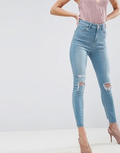 Синие джинсы скинни с завышенной талией и рваной отделкой ASOS DESIGN-Синий