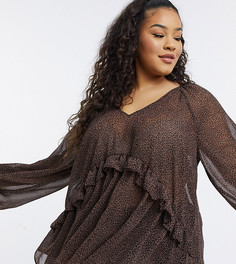 Свободный топ из прозрачной ткани с леопардовым принтом ASOS DESIGN Curve-Черный цвет