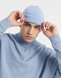 Голубая шапка-бини ASOS DESIGN-Голубой