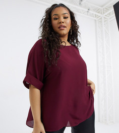 Футболка в стиле oversized из тканого материала с отворотами на рукавах ягодного цвета ASOS DESIGN Curve-Красный