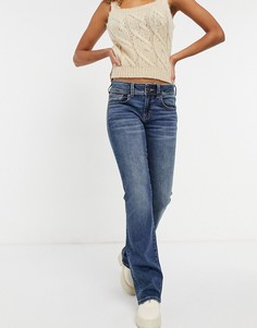 Темно-синие выбеленные расклешенные джинсы American Eagle-Голубой