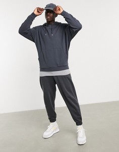 Черный выбеленный oversized-худи с серой вставкой, имитирующей футболку, по нижнему краю ASOS DESIGN