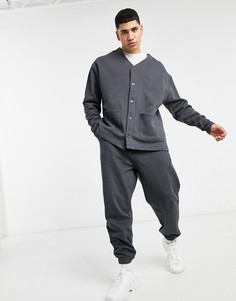 Трикотажный oversized-кардиган черного выбеленного цвета ASOS DESIGN-Голубой