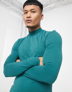 Темно-зеленый облегающий лонгслив с высоким воротником ASOS DESIGN-Зеленый цвет