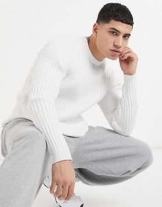 Белый вязаный джемпер в рубчик облегающего кроя ASOS DESIGN